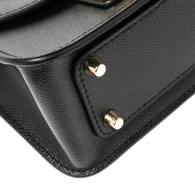 Pre Owned Furla Black Leather Mini Metropolis Chain Crossbody Bag