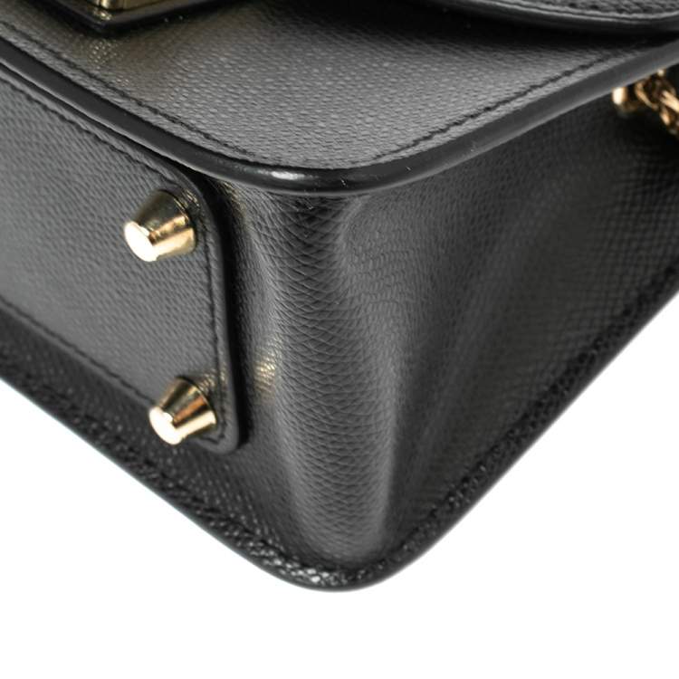 Pre Owned Furla Black Leather Mini Metropolis Chain Crossbody Bag
