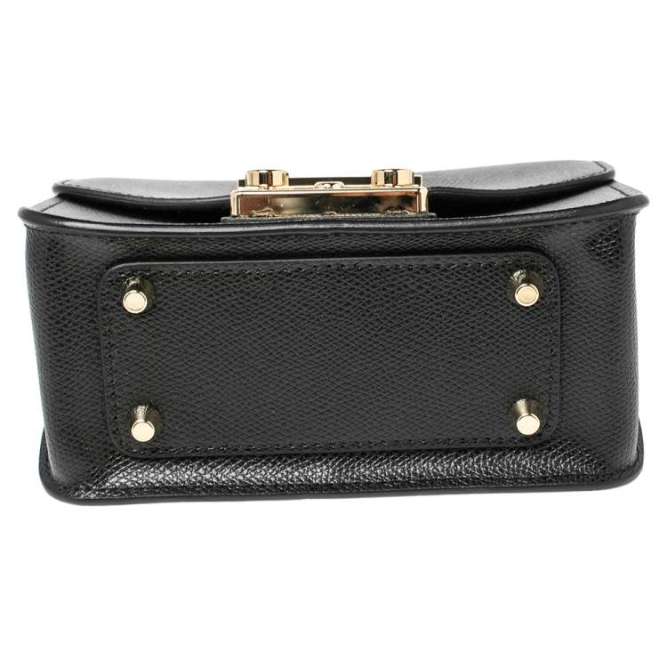 Pre Owned Furla Black Leather Mini Metropolis Chain Crossbody Bag