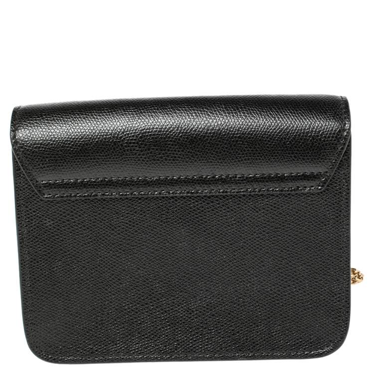 Pre Owned Furla Black Leather Mini Metropolis Chain Crossbody Bag