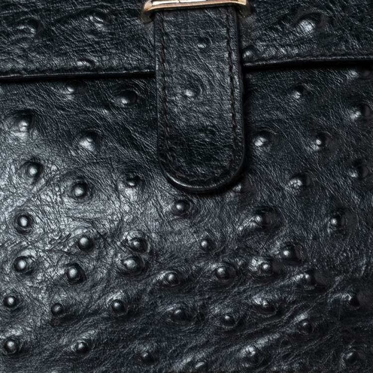 مملوكة مسبقًا Furla Black Ostrich Embossed Leather and Suede Chain Clutch