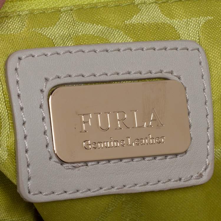 Pre Owned Furla Beige/Light Grey Perforated Leather Hobo