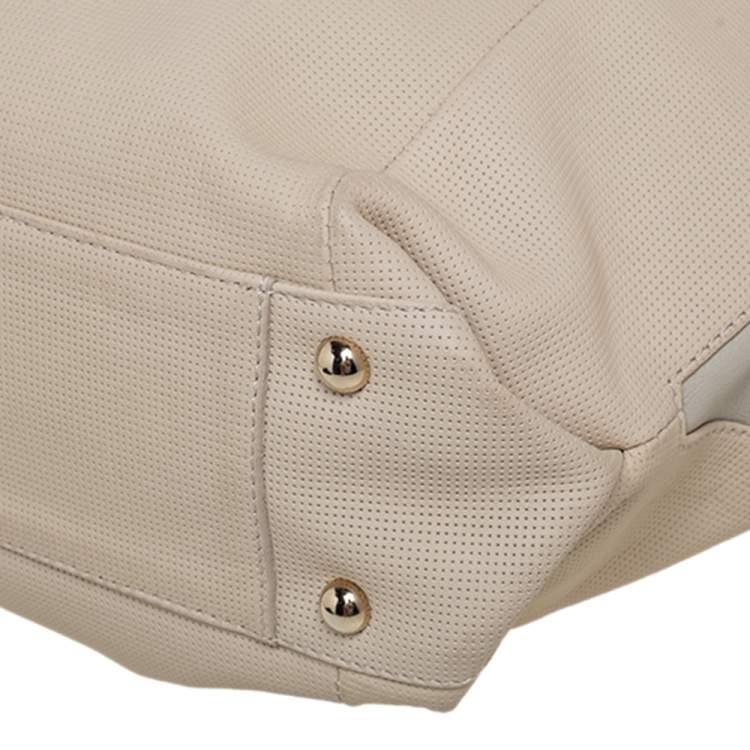 Pre Owned Furla Beige/Light Grey Perforated Leather Hobo