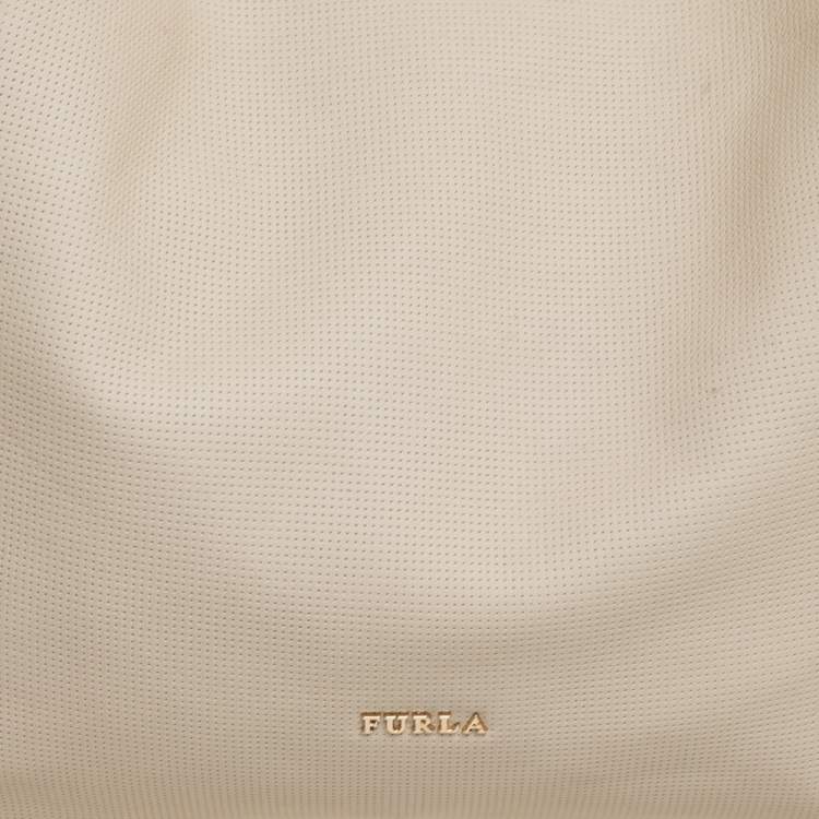 Pre Owned Furla Beige/Light Grey Perforated Leather Hobo