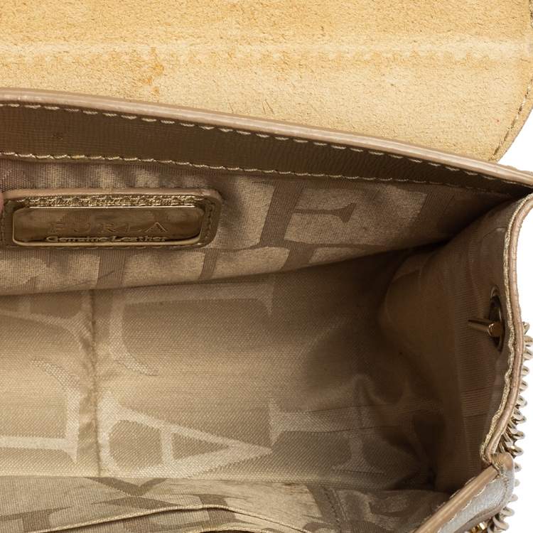 Pre Owned Furla Gold Leather Mini Metropolis Chain Crossbody Bag