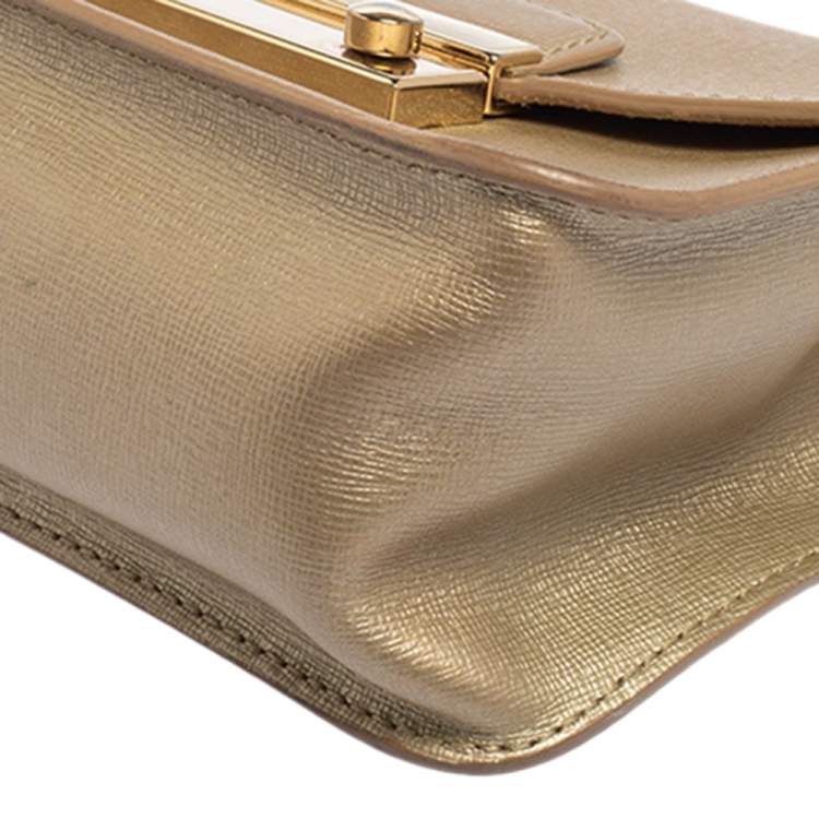 Pre Owned Furla Gold Leather Mini Metropolis Chain Crossbody Bag