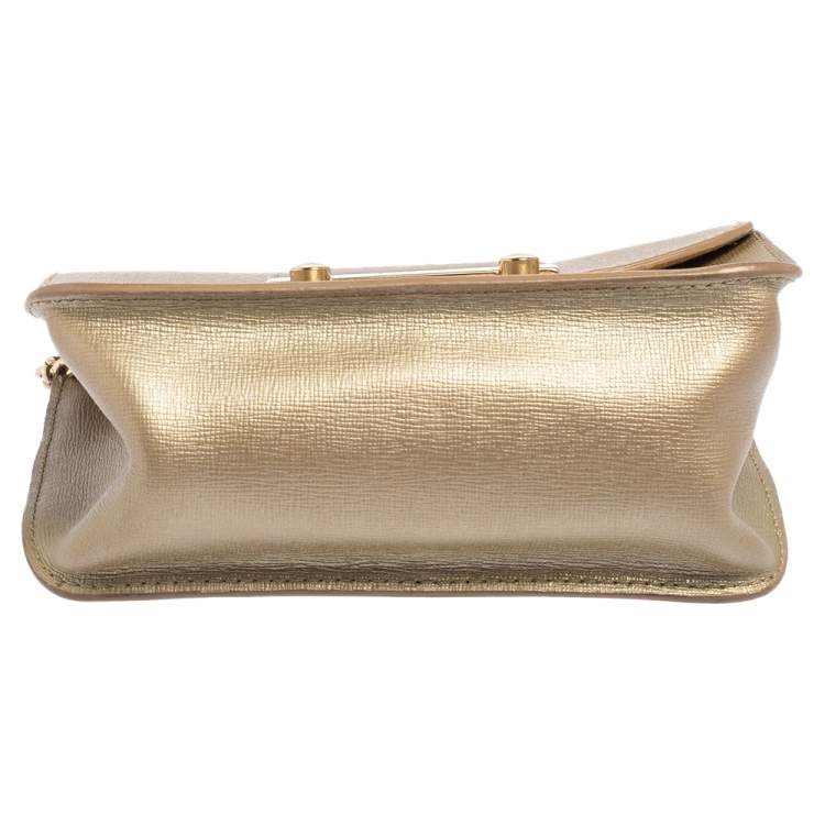 Pre Owned Furla Gold Leather Mini Metropolis Chain Crossbody Bag
