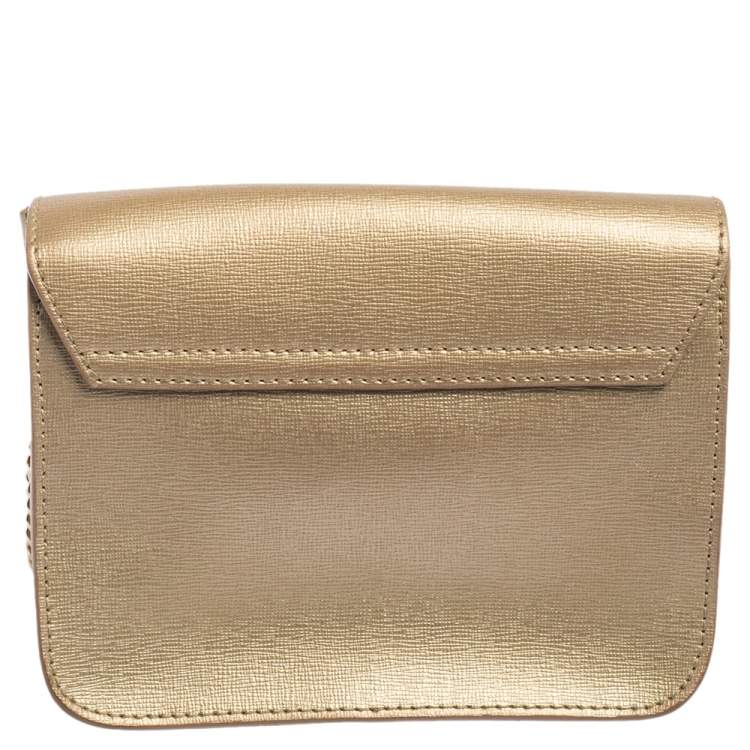 Pre Owned Furla Gold Leather Mini Metropolis Chain Crossbody Bag