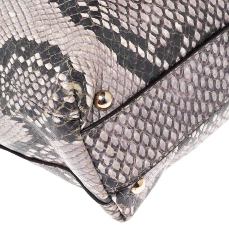 Pre Owned Furla Black/White Python Embossed Leather Piper Satchel