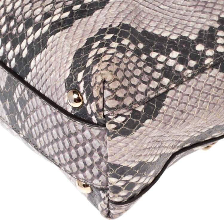 Pre Owned Furla Black/White Python Embossed Leather Piper Satchel