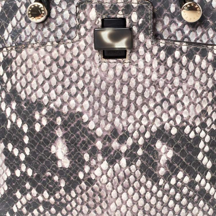 Pre Owned Furla Black/White Python Embossed Leather Piper Satchel
