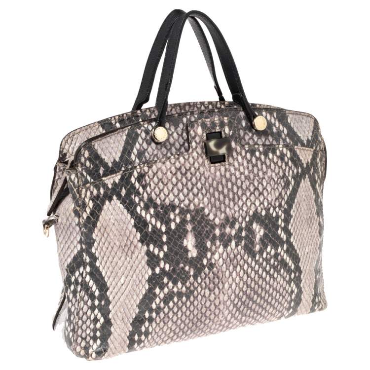 Pre Owned Furla Black/White Python Embossed Leather Piper Satchel