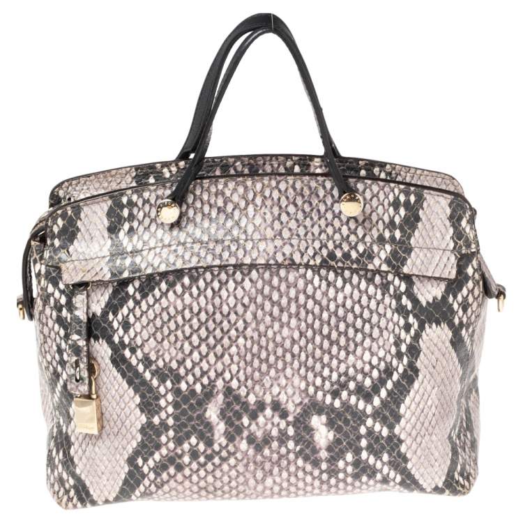 Pre Owned Furla Black/White Python Embossed Leather Piper Satchel