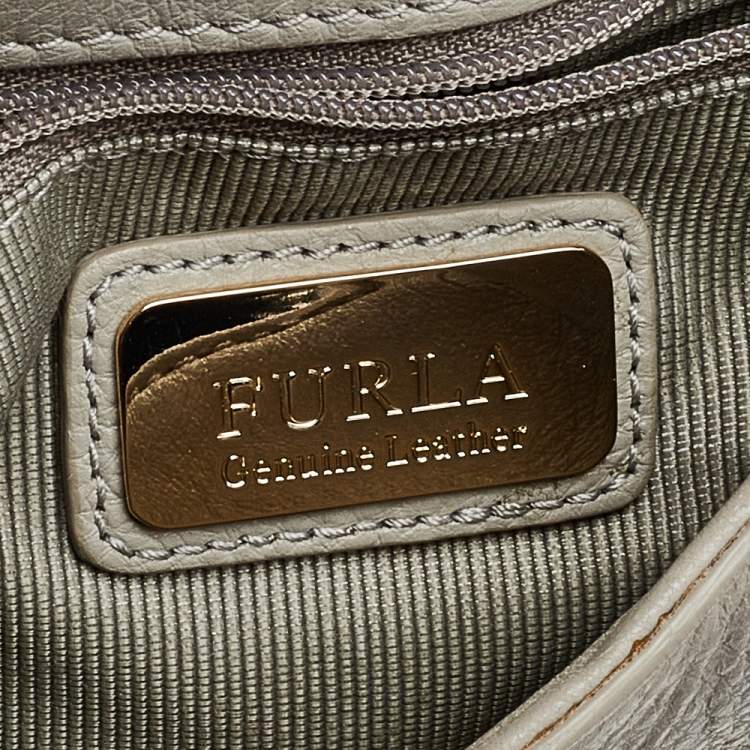 Pre Owned Furla Orange/Grey Leather And Suede Flap Shoulder Bag