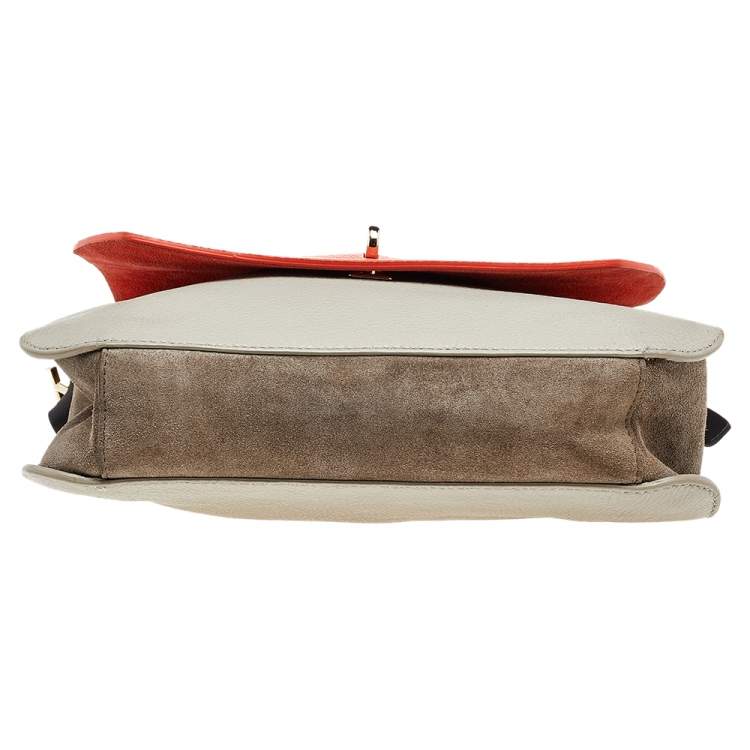 Pre Owned Furla Orange/Grey Leather And Suede Flap Shoulder Bag