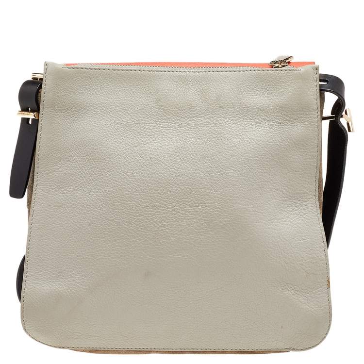 Pre Owned Furla Orange/Grey Leather And Suede Flap Shoulder Bag