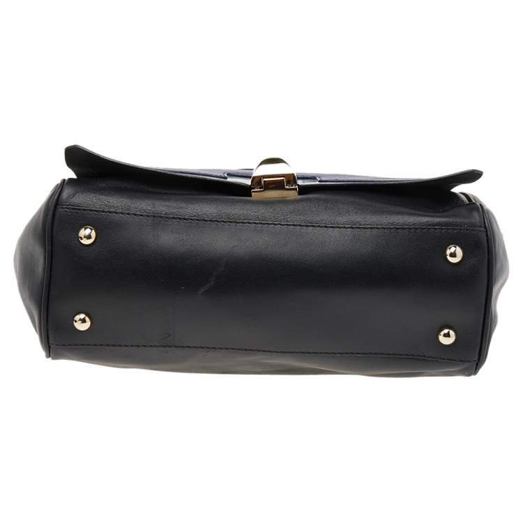 Pre Owned Furla Black/Blue Leather Cortina Top Handle Bag