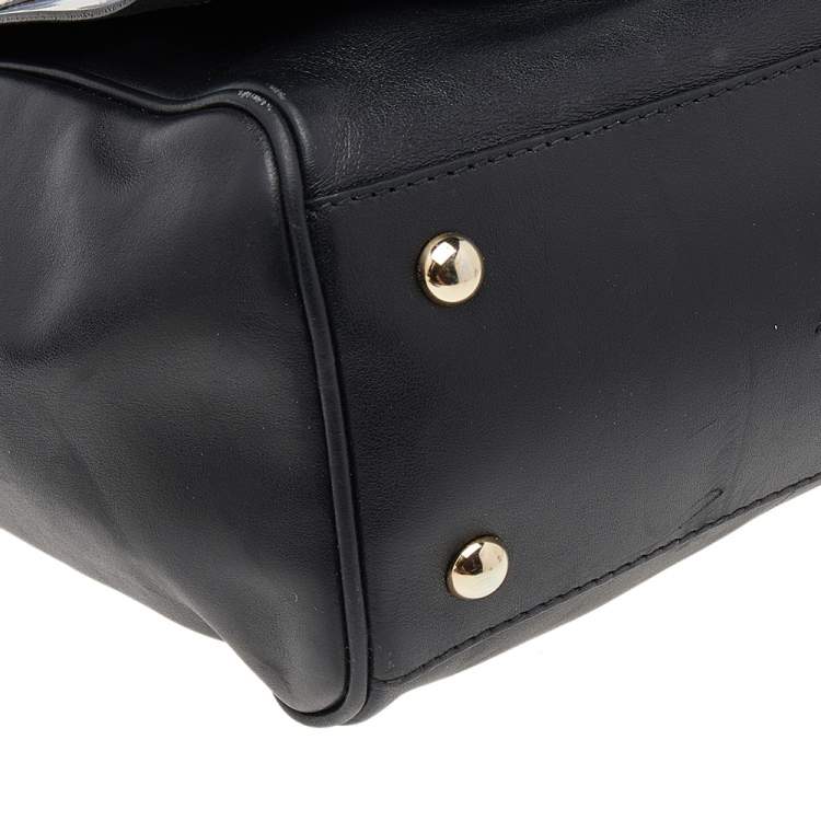 Pre Owned Furla Black/Blue Leather Cortina Top Handle Bag