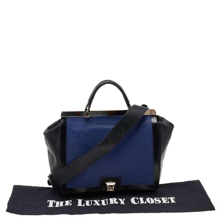 Pre Owned Furla Black/Blue Leather Cortina Top Handle Bag