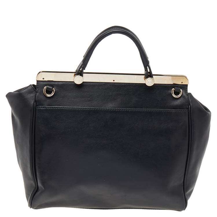 Pre Owned Furla Black/Blue Leather Cortina Top Handle Bag