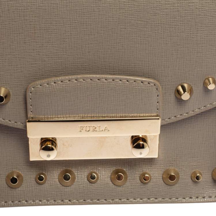 مملوكة مسبقًا Furla Grey Leather Julia Studded Crossbody Bag