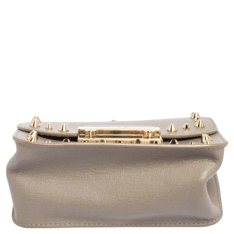 مملوكة مسبقًا Furla Grey Leather Julia Studded Crossbody Bag
