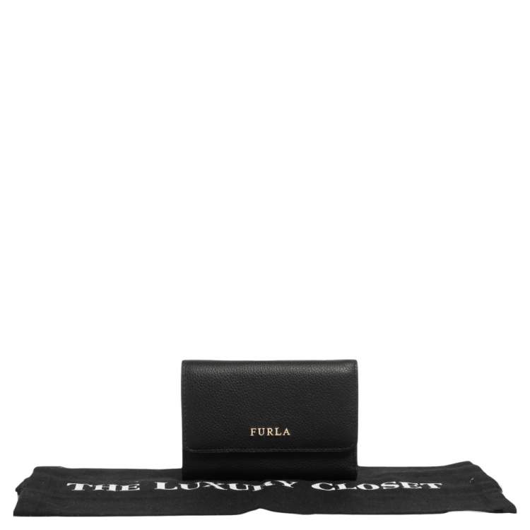 Pre Owned Furla Black Leather Tri Fold Wallet