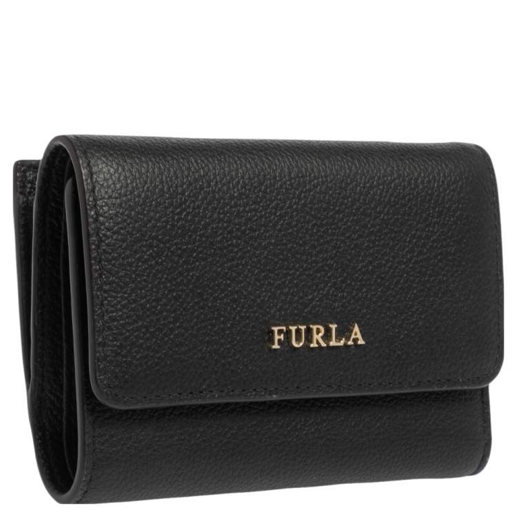 Pre Owned Furla Black Leather Tri Fold Wallet