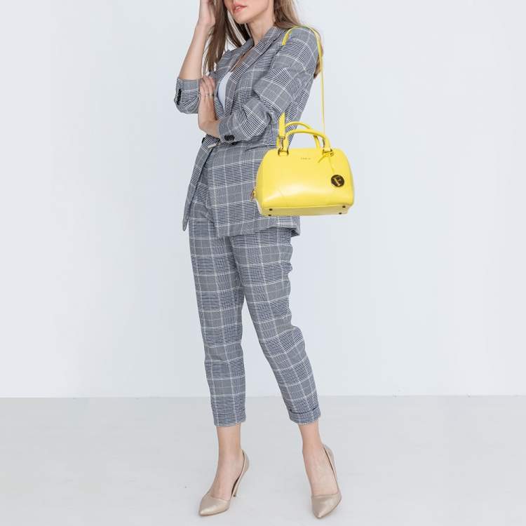 Pre Owned Furla Yellow Leather Dolly Satchel