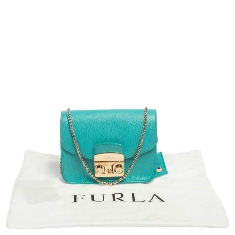 Pre Owned Furla Turquoise Leather Metropolis Crossbody Bag