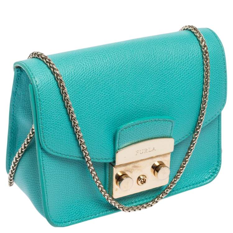 Pre Owned Furla Turquoise Leather Metropolis Crossbody Bag