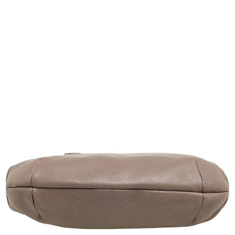 Pre Owned Furla Dark Beige Grained Leather Front Pocket Crossbody Bag