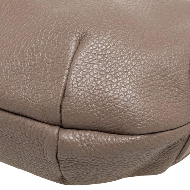 Pre Owned Furla Dark Beige Grained Leather Front Pocket Crossbody Bag