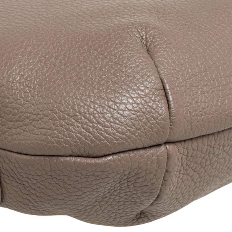 Pre Owned Furla Dark Beige Grained Leather Front Pocket Crossbody Bag