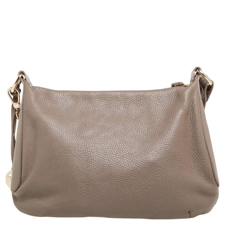 Pre Owned Furla Dark Beige Grained Leather Front Pocket Crossbody Bag
