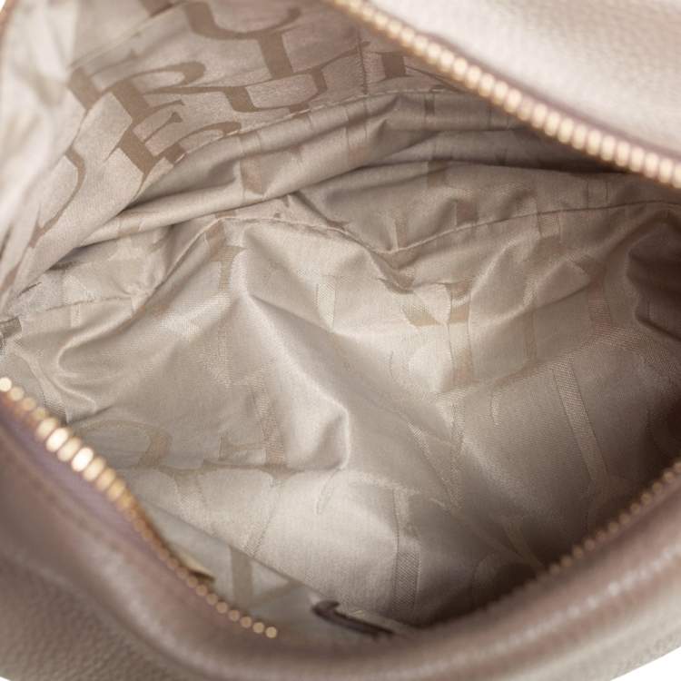 Pre Owned Furla Dark Beige Grained Leather Front Pocket Crossbody Bag