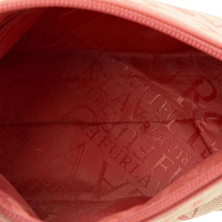 Pre Owned Furla Beige/Pink Signature Canvas Wristlet Clutch