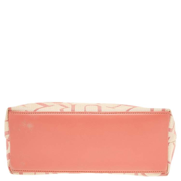 Pre Owned Furla Beige/Pink Signature Canvas Wristlet Clutch