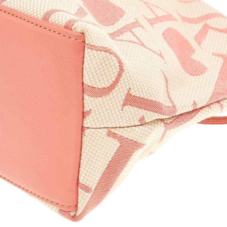 Pre Owned Furla Beige/Pink Signature Canvas Wristlet Clutch