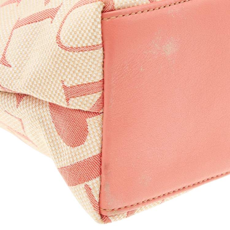 Pre Owned Furla Beige/Pink Signature Canvas Wristlet Clutch
