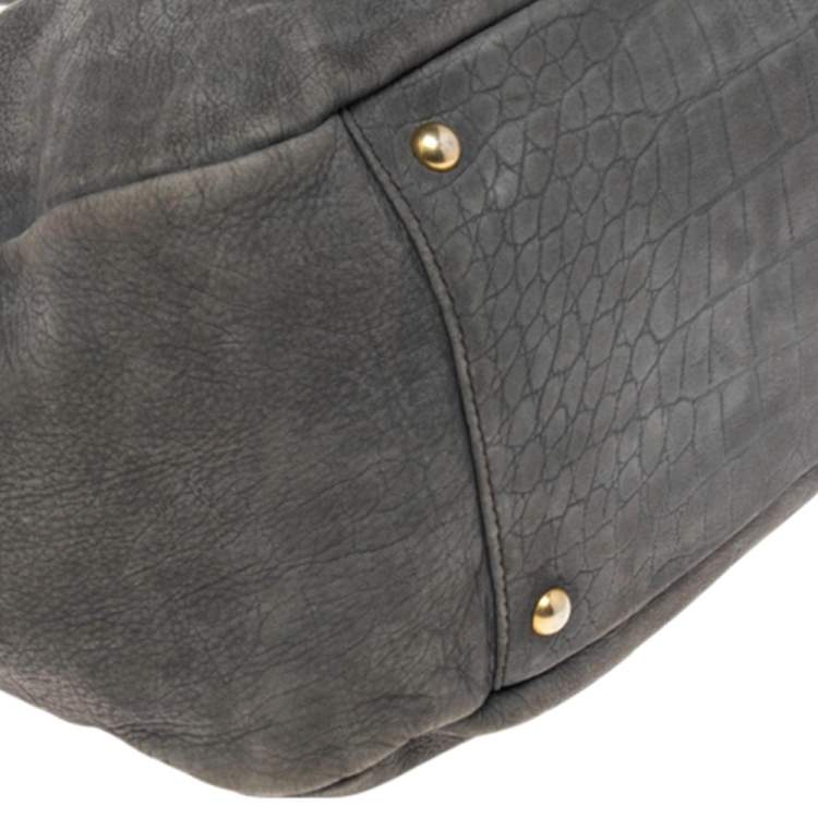 Pre Owned Furla Grey Croc Embossed Leather Open Tote 