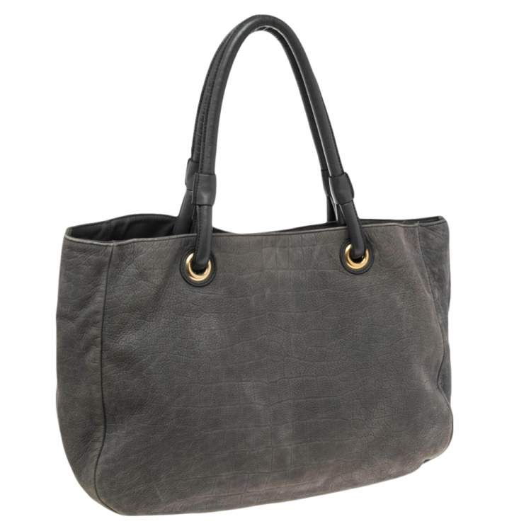 Pre Owned Furla Grey Croc Embossed Leather Open Tote 
