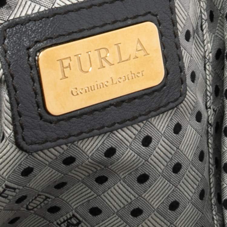 Pre Owned Furla Grey Croc Embossed Leather Open Tote 