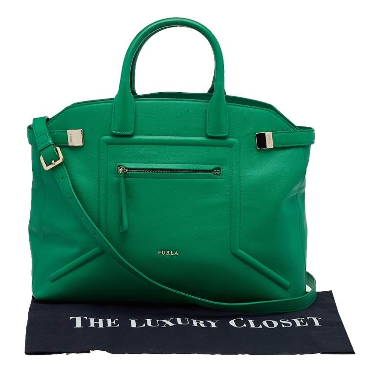 Pre Owned Furla Green Leather Alice Top Zip Satchel