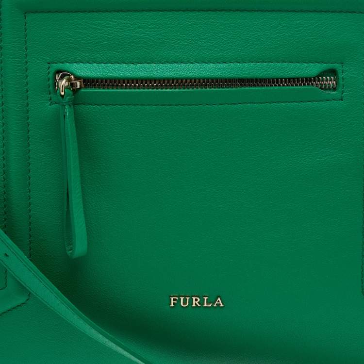Pre Owned Furla Green Leather Alice Top Zip Satchel
