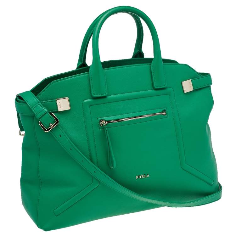 Pre Owned Furla Green Leather Alice Top Zip Satchel
