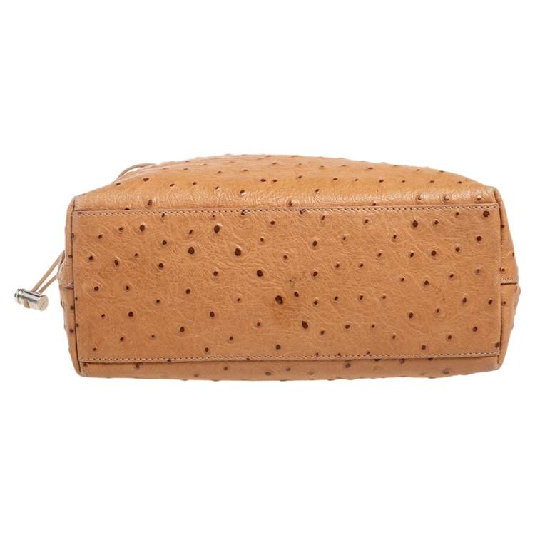 Pre Owned Furla Tan Ostrich Embossed Leather Satchel