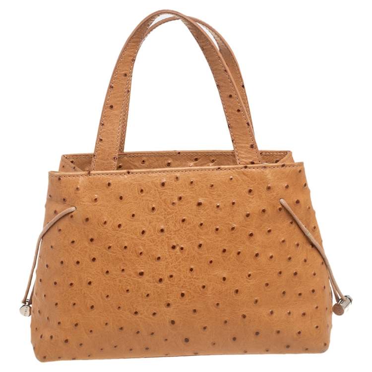 Pre Owned Furla Tan Ostrich Embossed Leather Satchel
