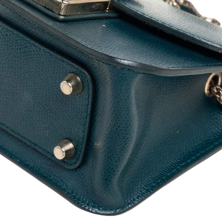 Pre Owned Furla Green Leather Mini Metropolis Chain Crossbody Bag