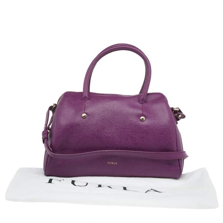 Pre Owned Furla Purple Saffiano Leather Boston Bag